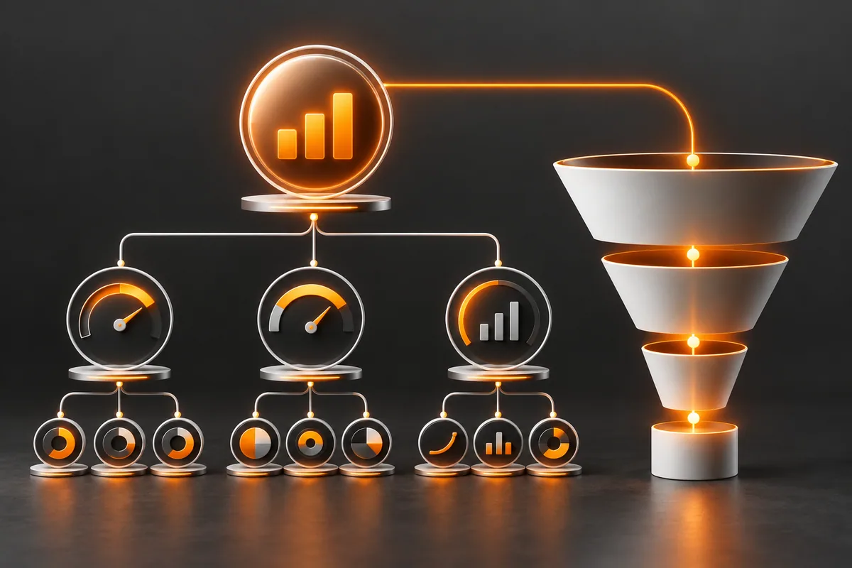 Árvore de KPIs: conecte mídia, site, leads e receita